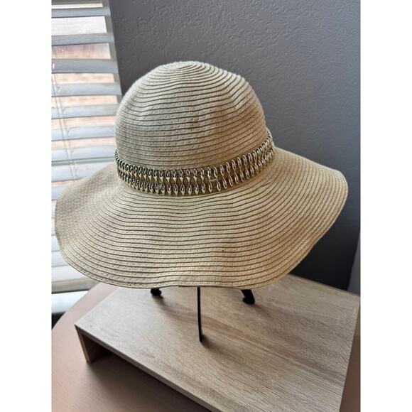 Natural Straw Sun Hat with Silver Chain Accent - Picture 3 of 5